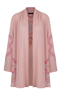 Long Cardigan With Embroidery, Ornament Pattern Wash light Pink