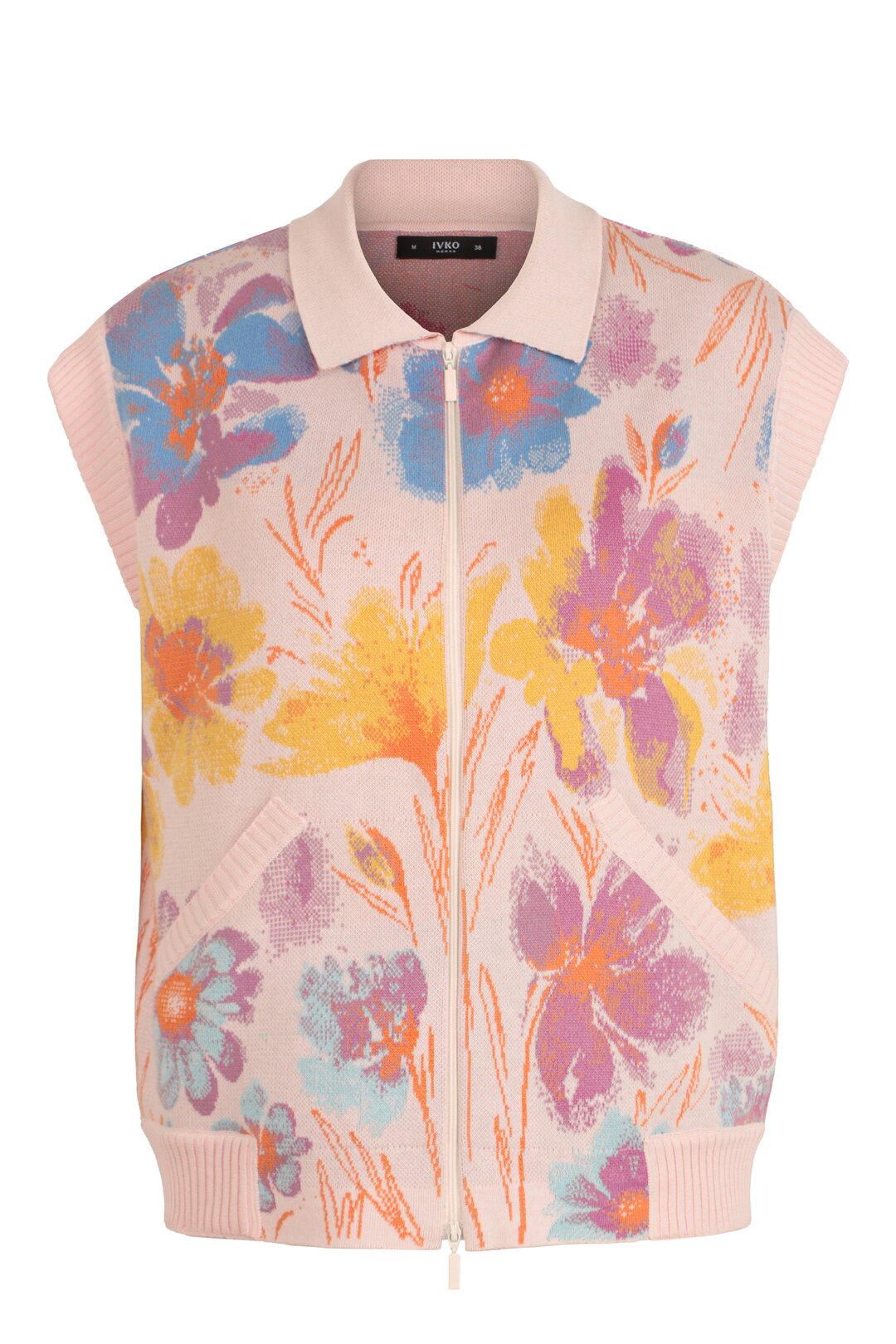 Jacquard Vest, Floral Pattern Light Pink Wash