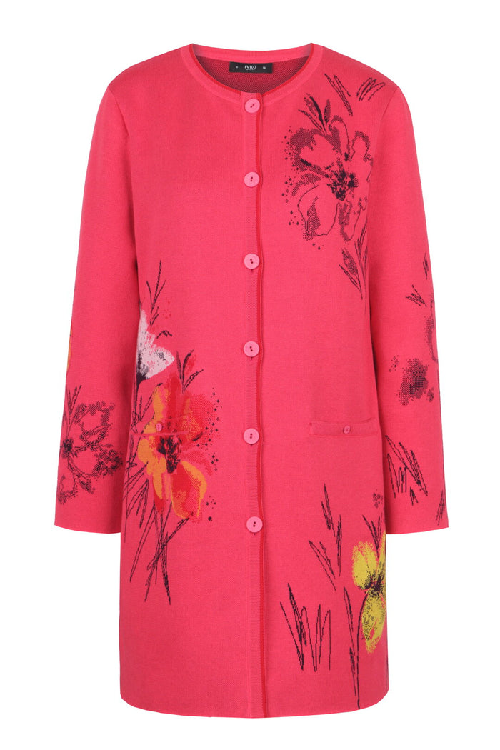 Ivko Long Coatigan, Floral Pattern - Pink Wash