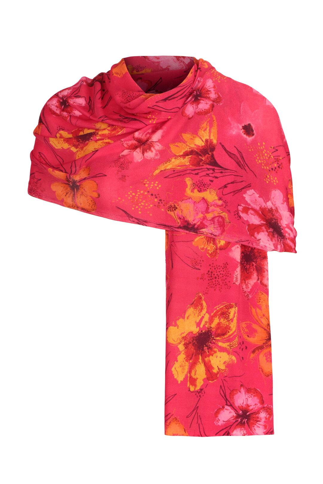 Printed Scarf, Floral Pattern - Pink Wash