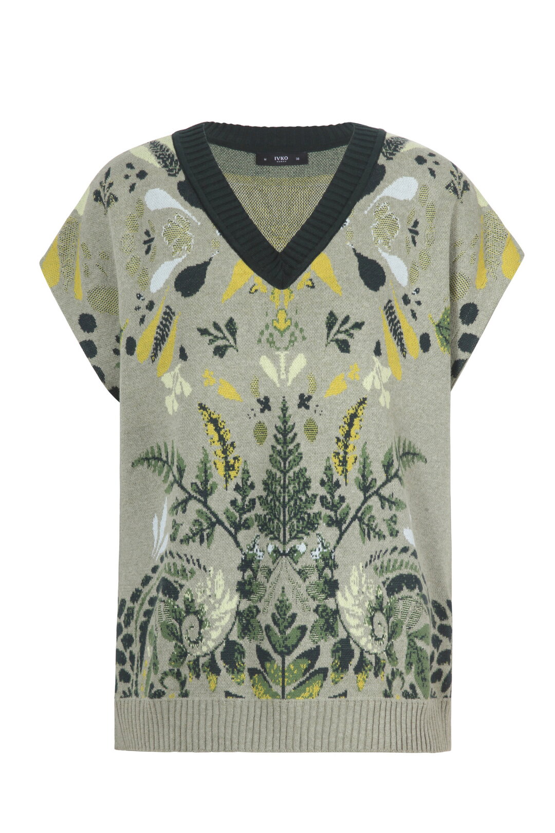 Sleeveless V-Neck Pullover, Plantopia Pattern Salvia