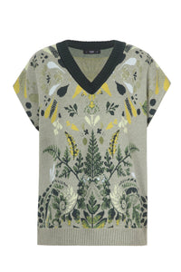 Sleeveless V-Neck Pullover, Plantopia Pattern Salvia