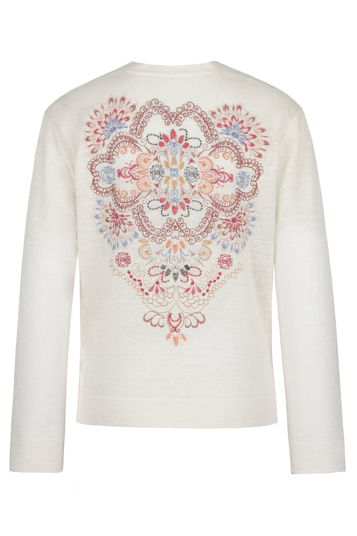 Cardigan with Embroidery, Ornament Pattern White Wash