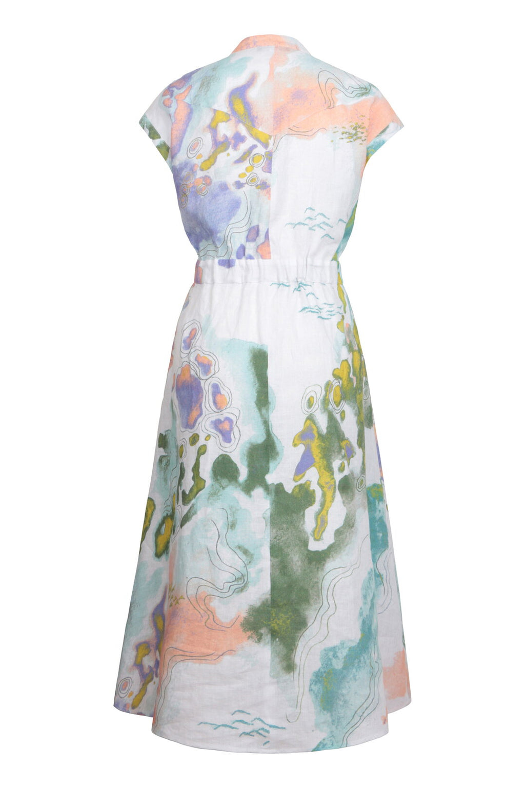 Printed Dress, Terrain Pattern White Wash