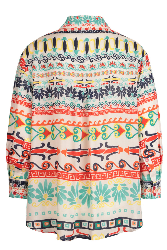 Printed Shirt, Mediterranean Pattern Off-White Wash