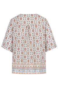 Blouse, Mediterranean Pattern - Off White - “Only 1 Available”