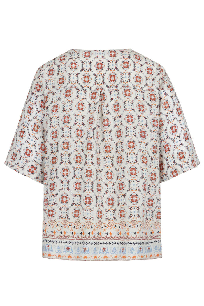 Blouse, Mediterranean Pattern - Off White - “Only 1 Available”