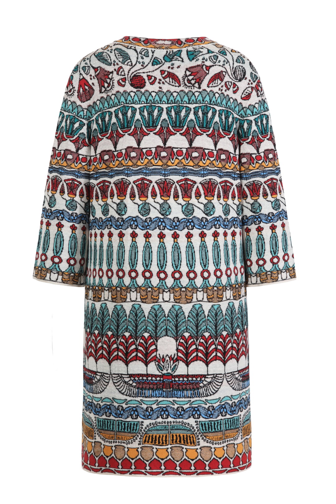V Neck Coatigan, Papyrus Motif Off-White Wash