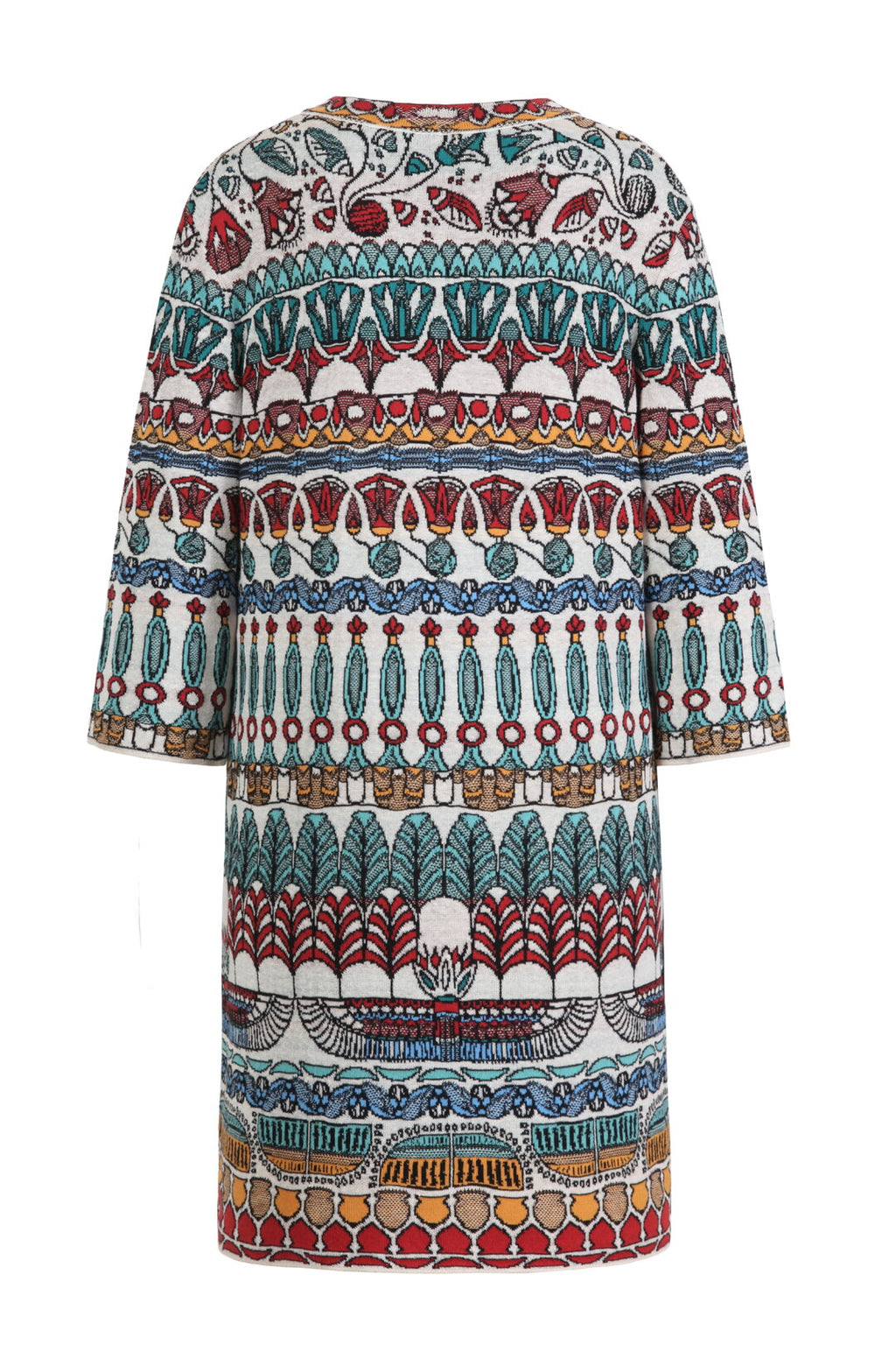 V Neck Coatigan, Papyrus Motif Off-White Wash