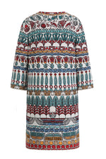V Neck Coatigan, Papyrus Motif Off-White Wash
