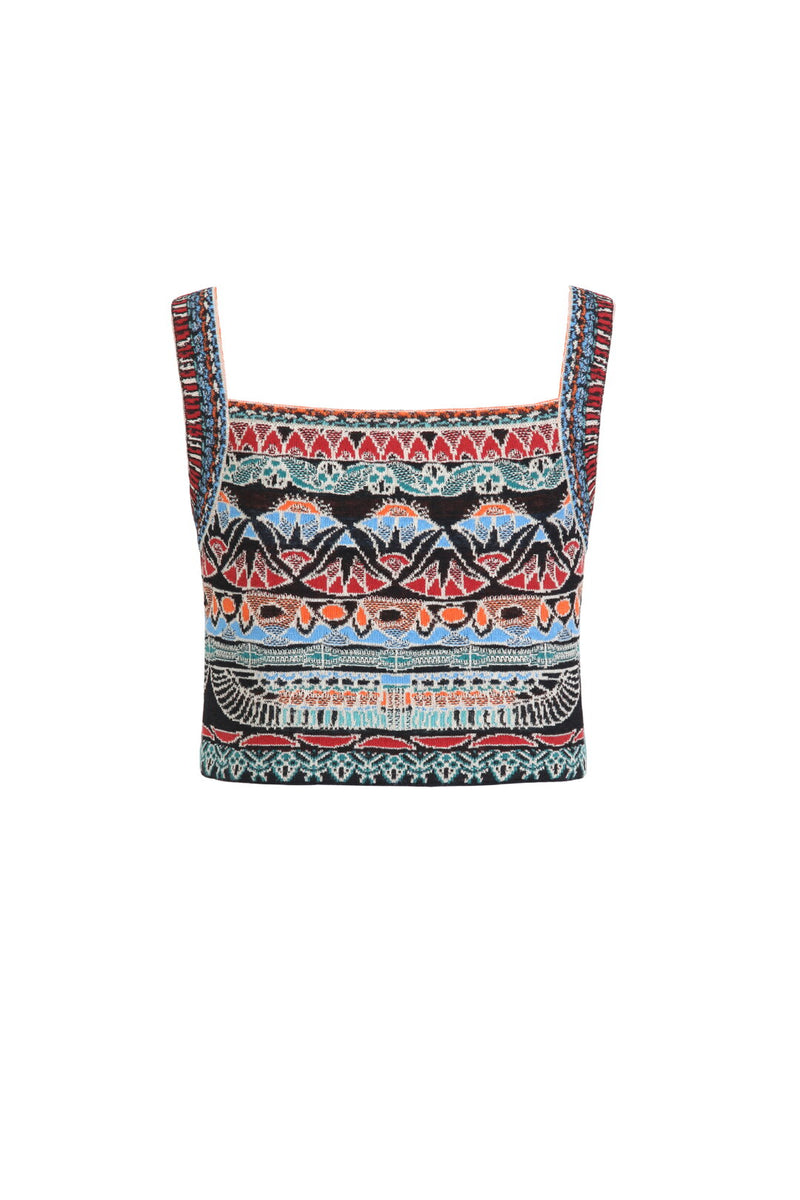 Jacquard Top, Papyrus Motif Black Wash