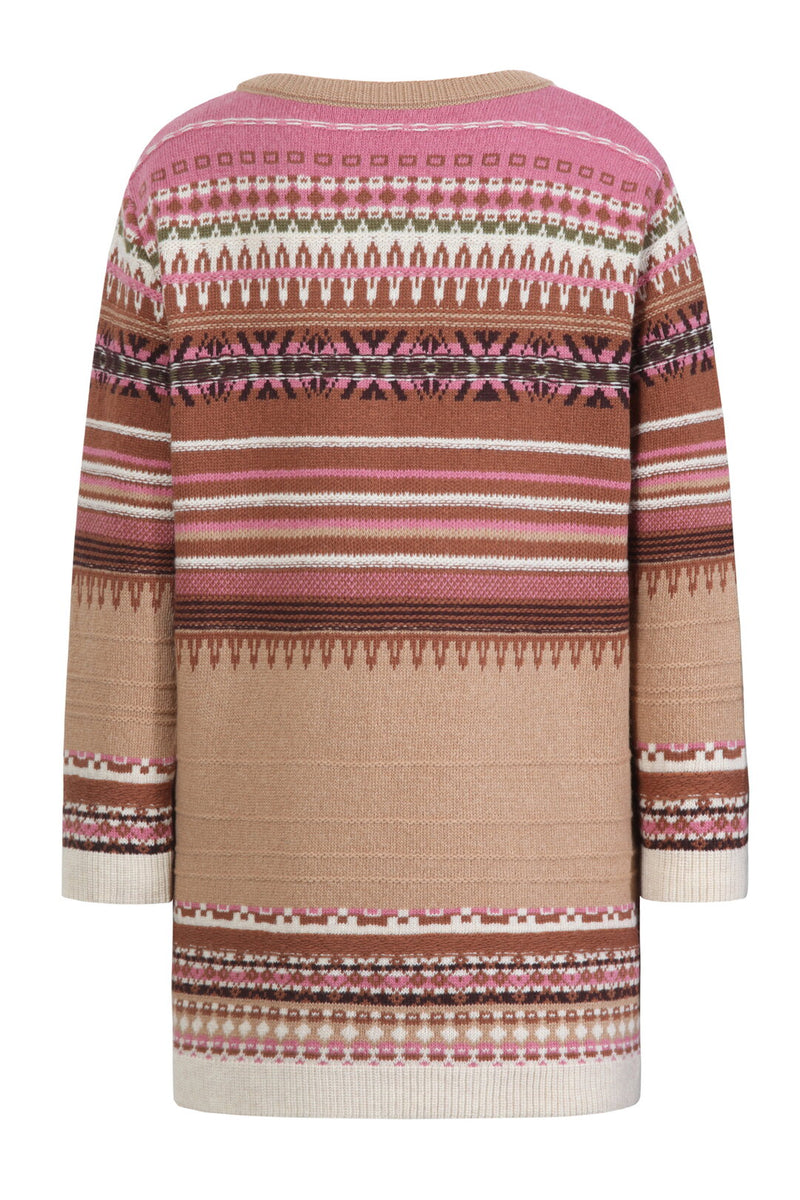 O-Neck Pullover, Stripe Pattern - Almond