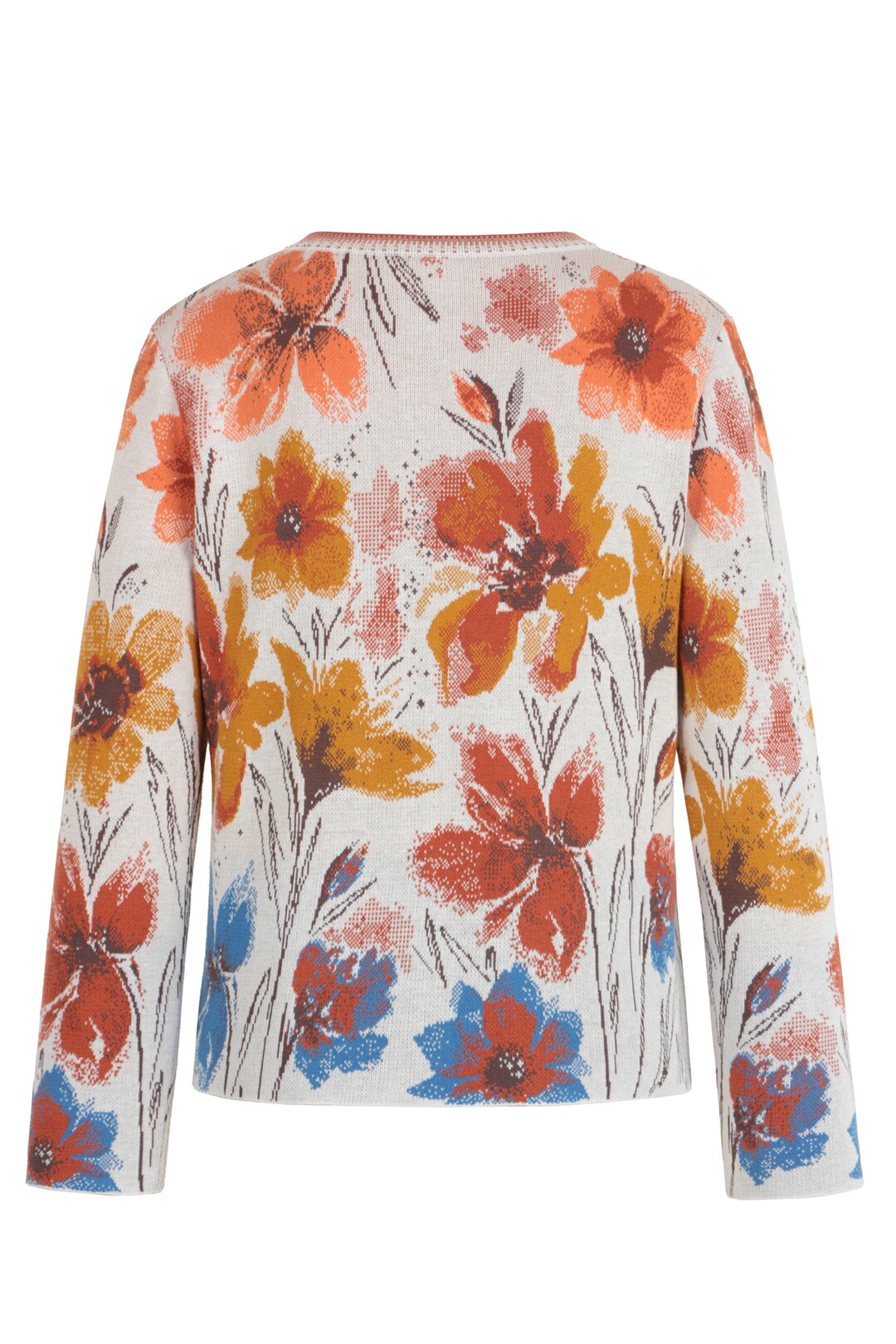 Ivko Jacquard Cardigan, Floral Pattern - Orange & White Wash