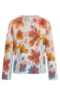 Ivko Jacquard Cardigan, Floral Pattern - Orange & White Wash