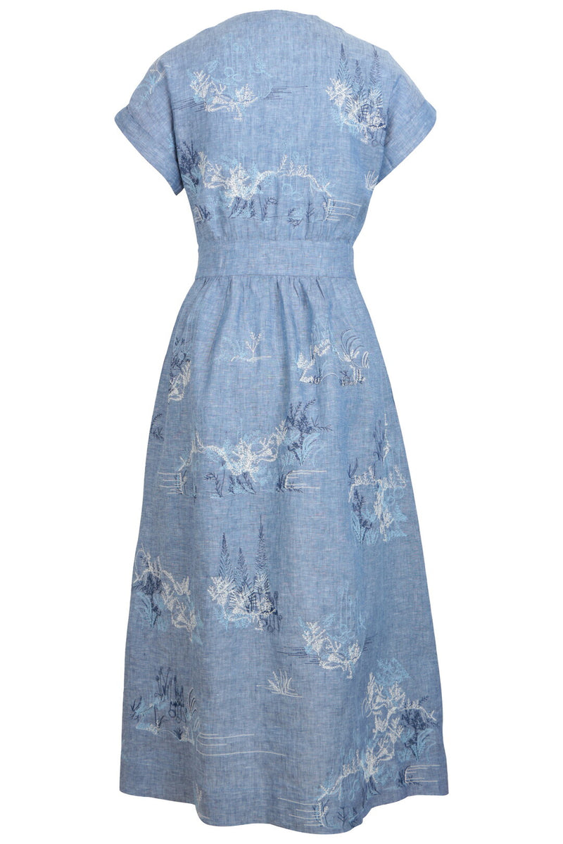 Linen Dress with Embroidery, Garden Nostalgic Pattern