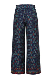 Viscose Pants, Mediterranean Pattern - Navy Wash