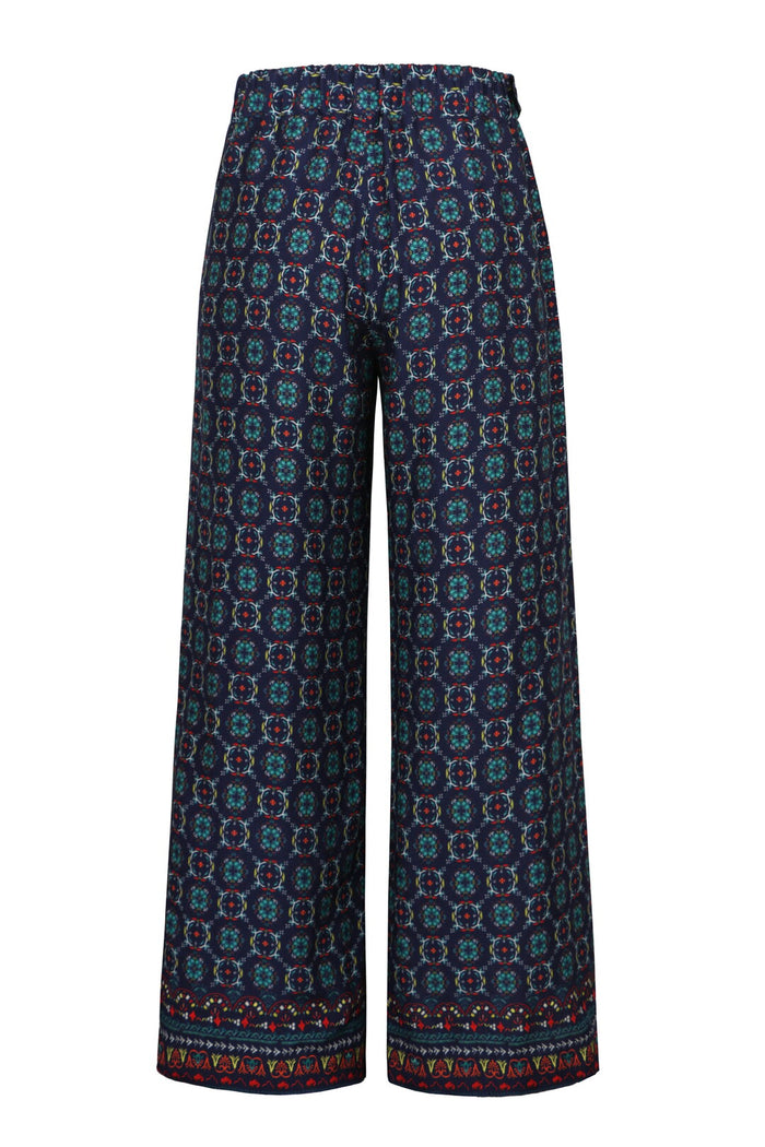 Viscose Pants, Mediterranean Pattern - Navy Wash