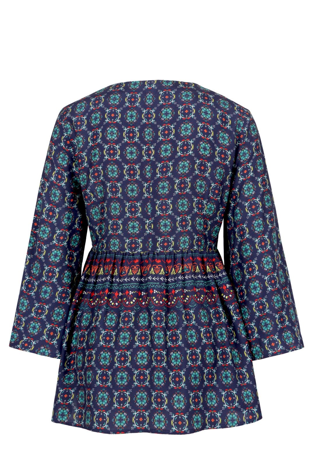 Blouse V-Neck, Mediterranean Pattern - Navy Wash