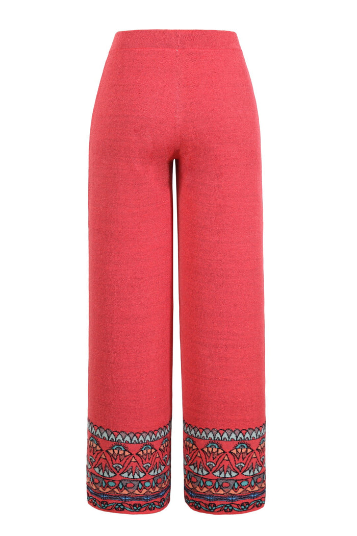 Knitted Pants, Papyrus Motif, Red Wash