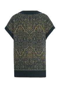 V-Neck Sleeveless Pullover, Ornament Pattern Forest Wash