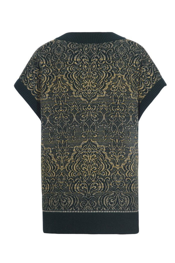 V-Neck Sleeveless Pullover, Ornament Pattern Forest Wash