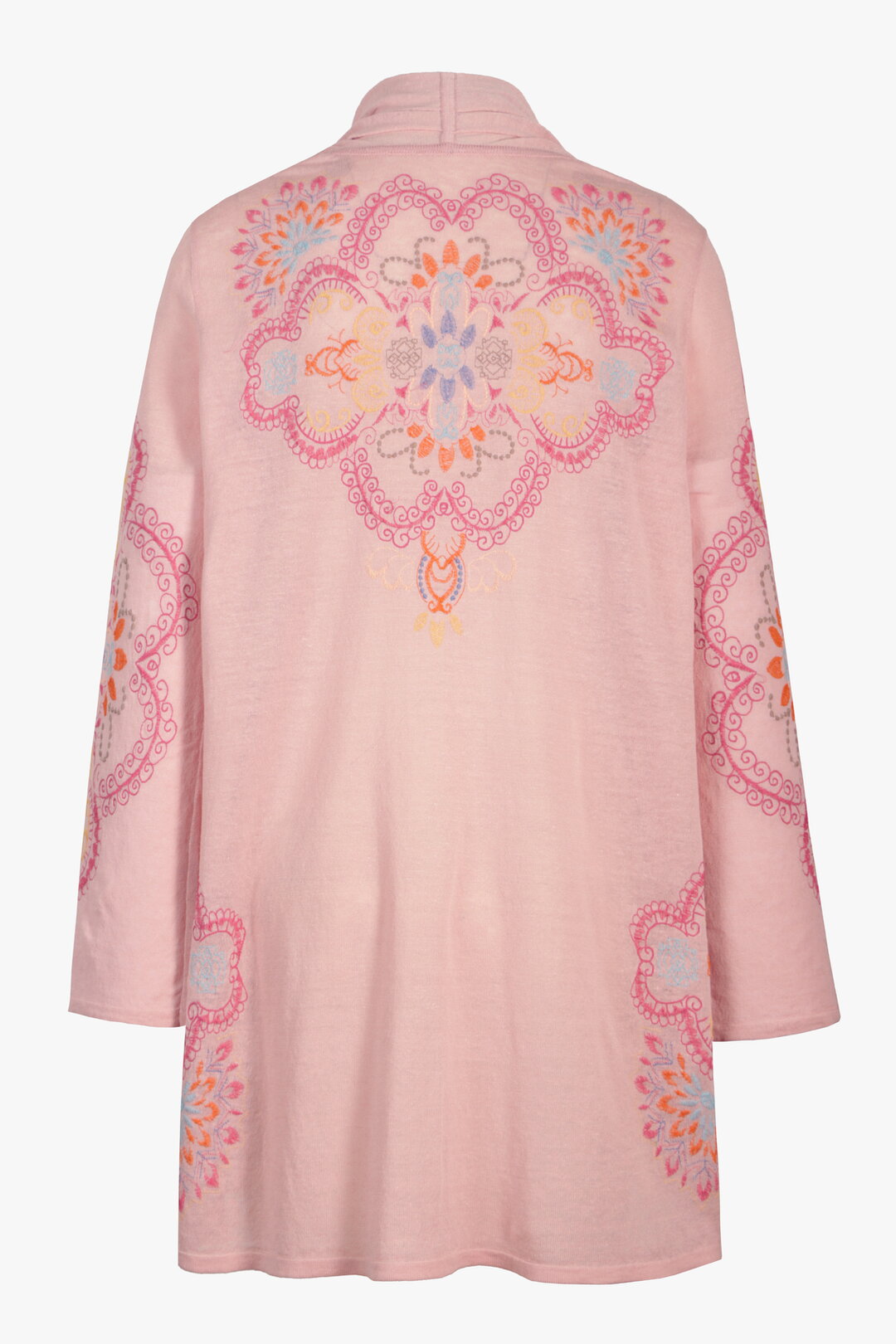 Long Cardigan With Embroidery, Ornament Pattern Wash light Pink