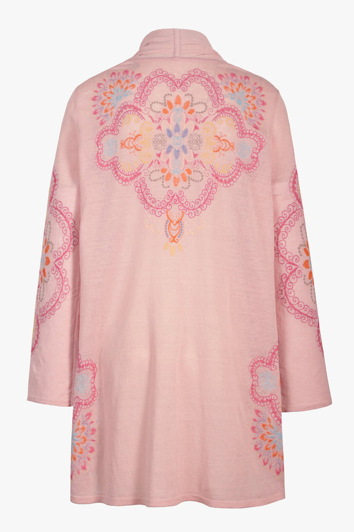 Long Cardigan With Embroidery, Ornament Pattern Wash light Pink