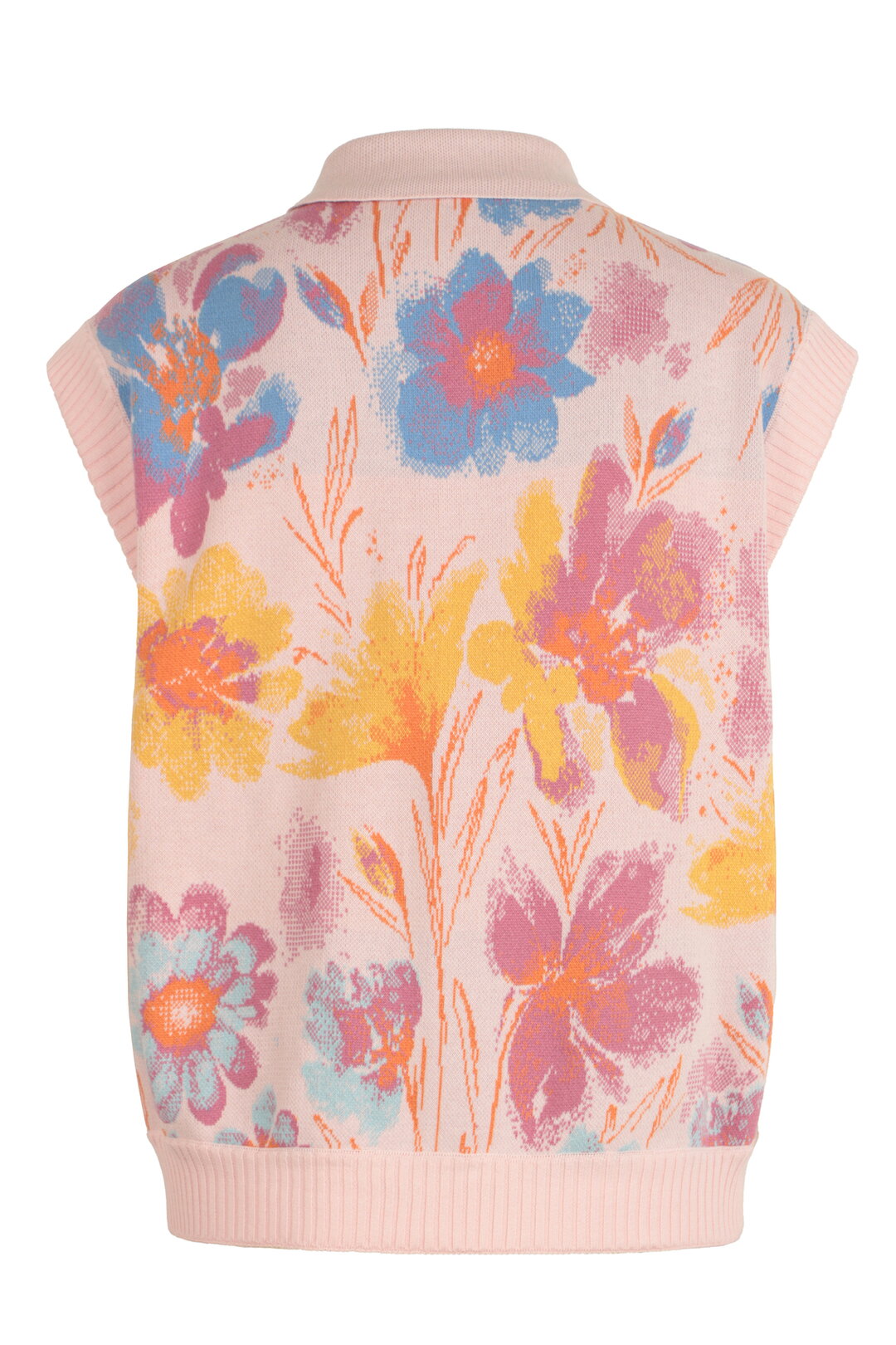 Jacquard Vest, Floral Pattern Light Pink Wash