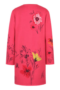 Ivko Long Coatigan, Floral Pattern - Pink Wash