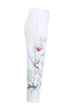 Embroidery Pants, Floral Pattern White