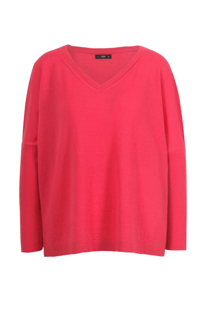 Oversize V-Neck Pullover Wash: Rosewood, Pacific & Off White