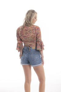 Cienna Designs Gold & Pink Wrap Tie Top - Three Bears Coastal Urban