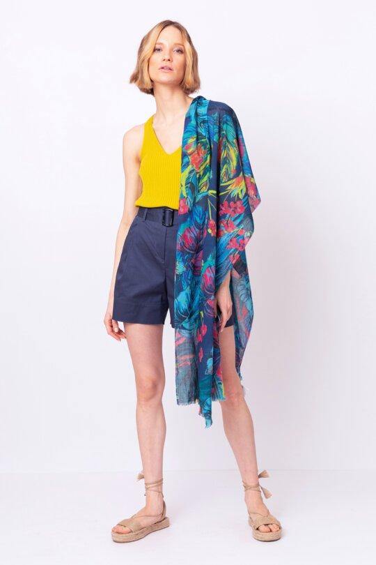 Ivko Printed Scarfe Tropical Motif Navy & Pink - Three Bears  #threebearsperth
