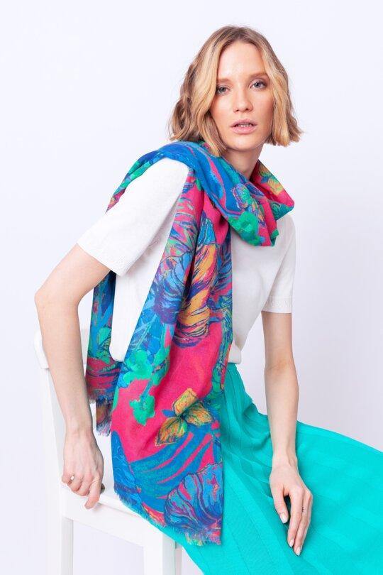 Ivko Printed Scarfe Tropical Motif Navy & Pink - Three Bears  #threebearsperth