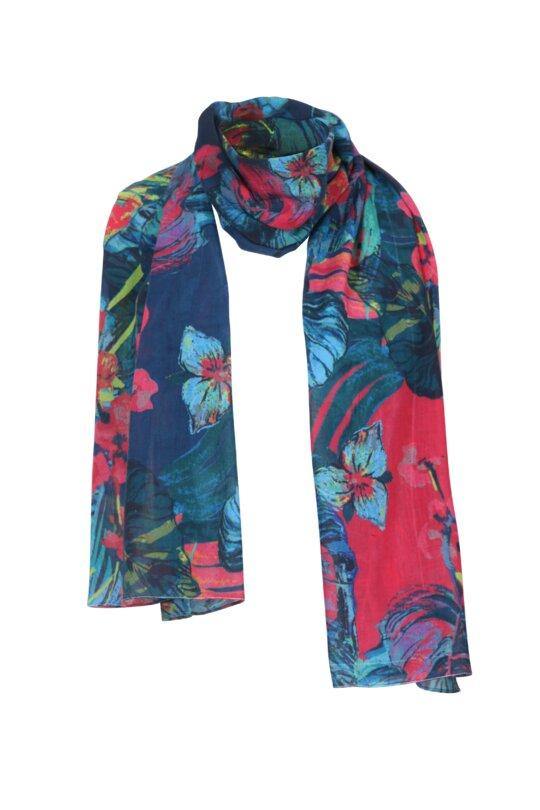 Ivko Printed Scarfe Tropical Motif Navy & Pink - Three Bears  #threebearsperth
