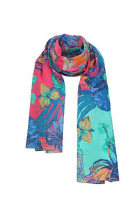 Ivko Printed Scarfe Tropical Motif Navy & Pink - Three Bears  #threebearsperth